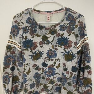 Anthropology Dolan Left Coast Tagawa Gray Floral Sweatshirt with ribbon on arms